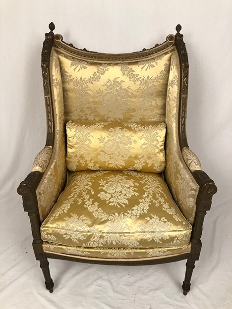 Louis XVI style bergère in green-bronze lacquered wood