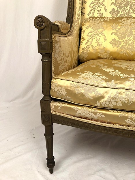 Louis XVI style bergère in green-bronze lacquered wood