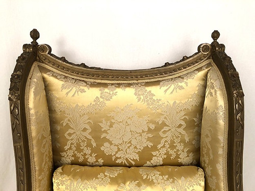 Louis XVI style bergère in green-bronze lacquered wood