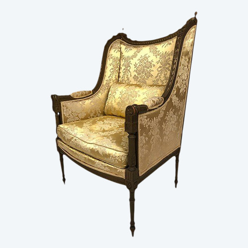 Louis XVI style bergère in green-bronze lacquered wood