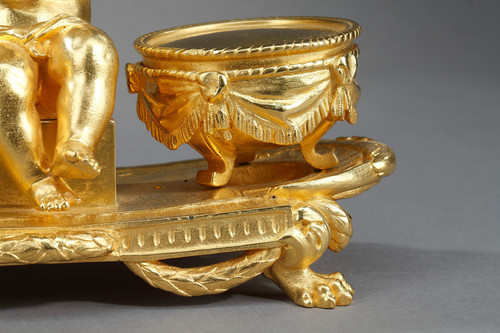 Gilt bronze inkwell, "L'Amour timbalier", Louis XVI style