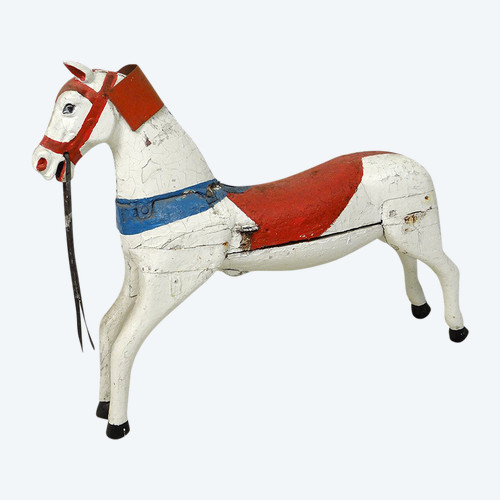 Cheval de Manège Carroussel Bois Sculpté Polychrome XIXème Siècle