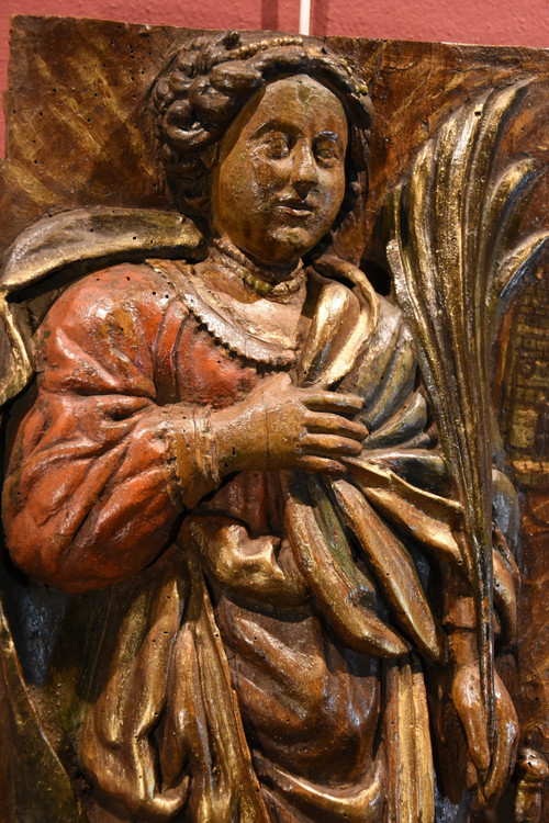 Haut-relief en bois 'Sainte-Barbe', Sud De La France 16e/17e Siècle