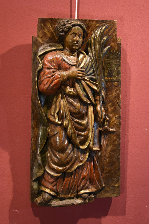 Haut-relief en bois 'Sainte-Barbe', Sud De La France 16e/17e Siècle