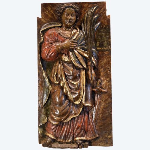 Haut-relief en bois 'Sainte-Barbe', Sud De La France 16e/17e Siècle
