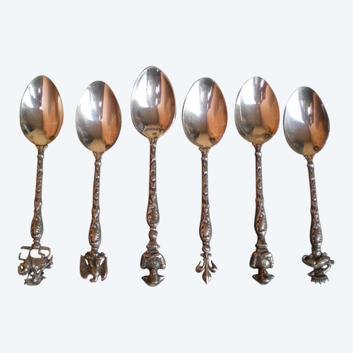 6 mocha/espresso spoons "Napoleon" in silver, goldsmith Jean Moucheront neck brace hallmark early 20th century