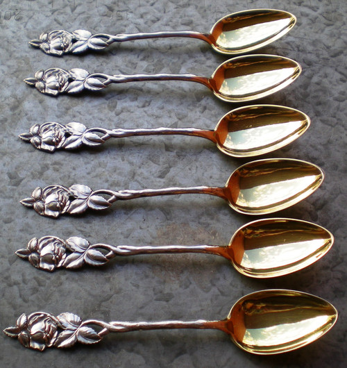 6 ravissantes cuillères en argent massif  (813H) et vermeil origine Finlande mi XXe