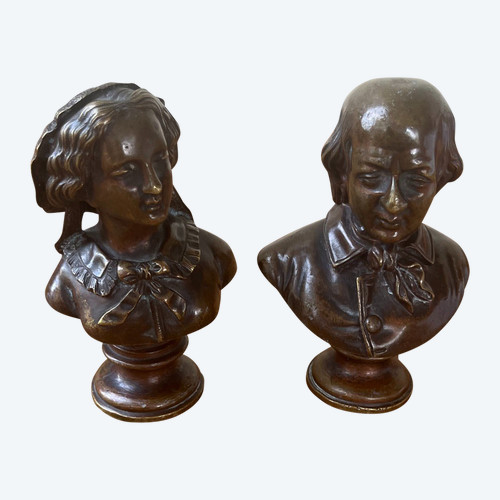 Due statuette in bronzo: Georges Sand e Pierre-Jean de Béranger