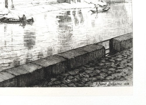 Paris Hôtel-Dieu Etching by Brunet Debaines Engraving Old Print
