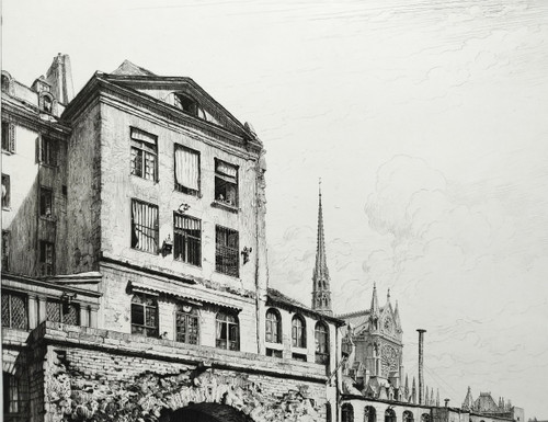 Paris Hôtel-Dieu Etching by Brunet Debaines Engraving Old Print