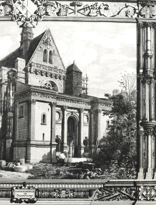 Gravure Architecture Chapelle De Champigny Par Octave Derochebrune