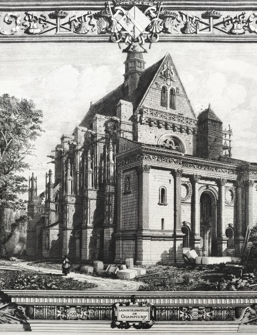 Gravure Architecture Chapelle De Champigny Par Octave Derochebrune