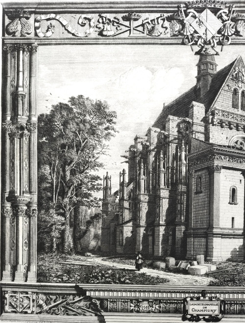 Gravure Architecture Chapelle De Champigny Par Octave Derochebrune