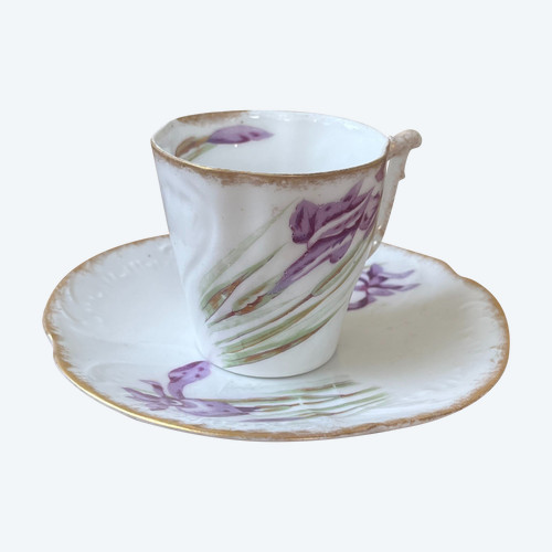 Tazza con piattino in porcellana di Limoges (inizio XX secolo) - motivo Iris