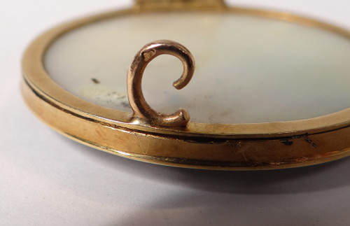 Miniatur Oval Perlmutt Porträt Adel XVIII. Brosche Massivgold 18K Emaille