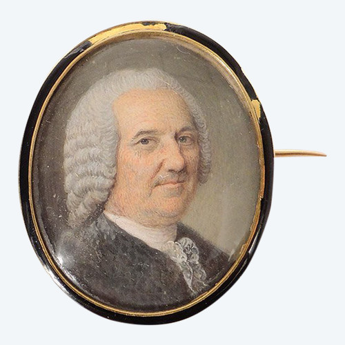 Miniatur Oval Perlmutt Porträt Adel XVIII. Brosche Massivgold 18K Emaille