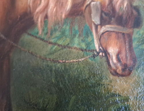 Gemälde Jäger und sein Hund am Fluss, signiert Eugenie Vassa... Ende des 19. Jahrhunderts