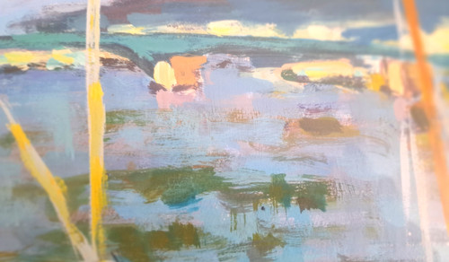 Gouache painting on paper beach scene signed Henri Chapeau mid-20th century