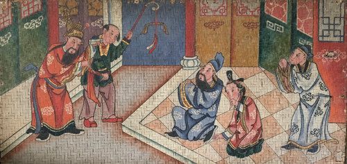 Grande dipinto cinese su pannello di bambù, XIX secolo, Cina