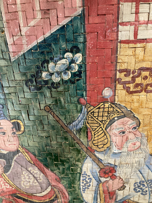 Grande dipinto cinese su pannello di bambù, XIX secolo, Cina