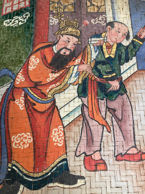 Grande dipinto cinese su pannello di bambù, XIX secolo, Cina