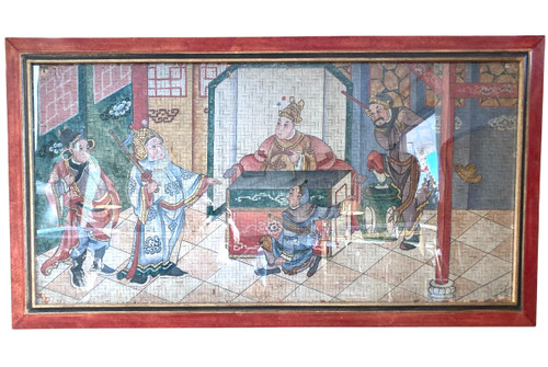 Grande dipinto cinese su pannello di bambù, XIX secolo, Cina