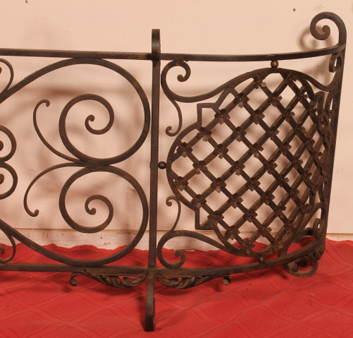 Large Fire Place Screen Or Firewall In Wrought Iron-19th Century