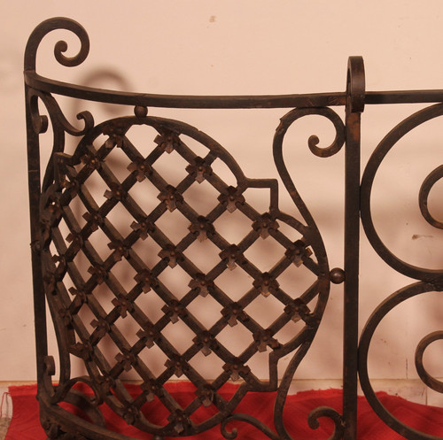 Large Fire Place Screen Or Firewall In Wrought Iron-19th Century