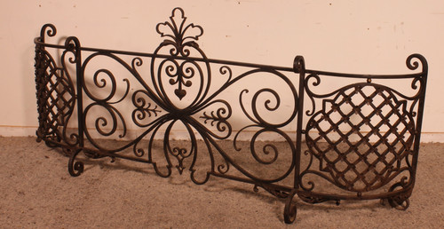 Large Fire Place Screen Or Firewall In Wrought Iron-19th Century