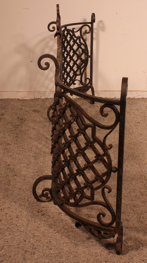 Large Fire Place Screen Or Firewall In Wrought Iron-19th Century