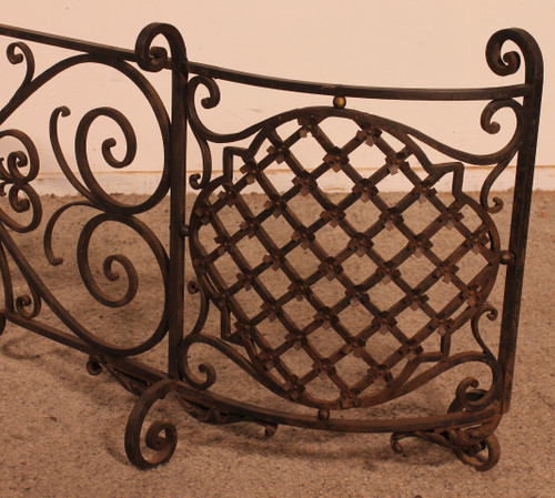 Large Fire Place Screen Or Firewall In Wrought Iron-19th Century