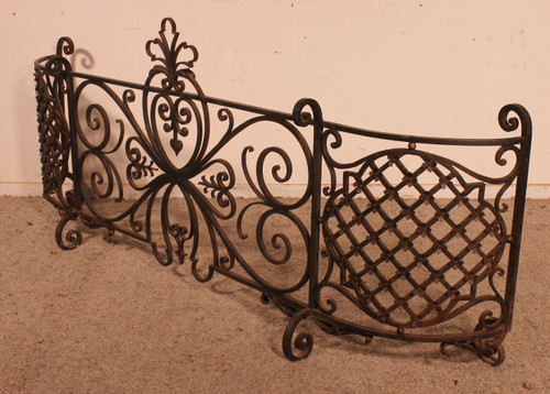 Large Fire Place Screen Or Firewall In Wrought Iron-19th Century