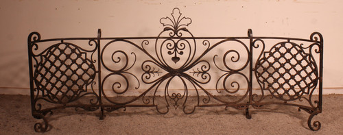 Large Fire Place Screen Or Firewall In Wrought Iron-19th Century