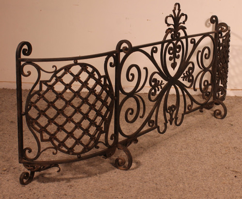 Large Fire Place Screen Or Firewall In Wrought Iron-19th Century