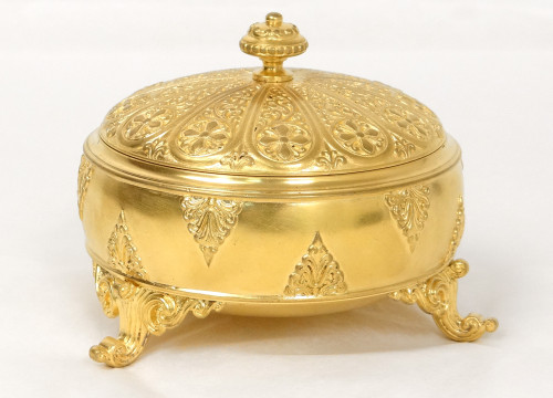 Scatola in bronzo dorato F.Barbedienne Fiori Palmette Napoleone III XIX secolo
