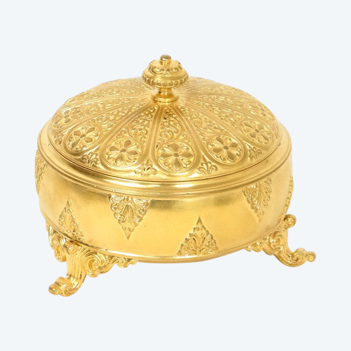 Scatola in bronzo dorato F.Barbedienne Fiori Palmette Napoleone III XIX secolo
