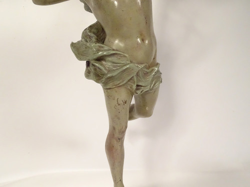 Lampe à Pétrole Sculpture G. Bareau Gloria Femme Ailée Cristal Marbre XIXè