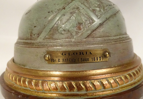 Lampe à Pétrole Sculpture G. Bareau Gloria Femme Ailée Cristal Marbre XIXè