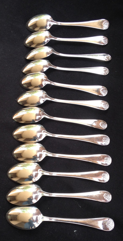Box of 12 mocha/espresso spoons in silver metal goldsmith Bel (Toulouse)