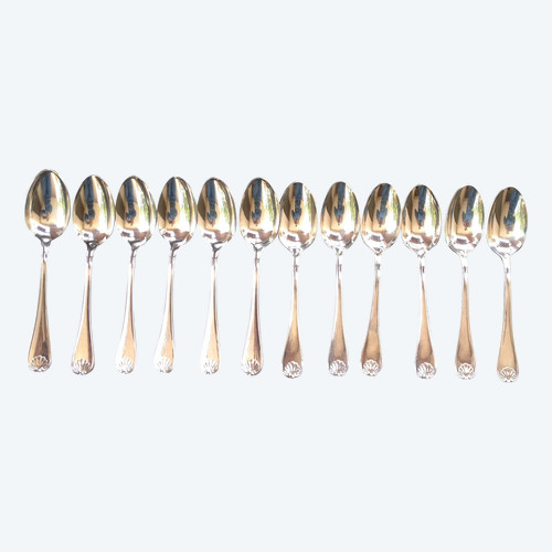 Box of 12 mocha/espresso spoons in silver metal goldsmith Bel (Toulouse)