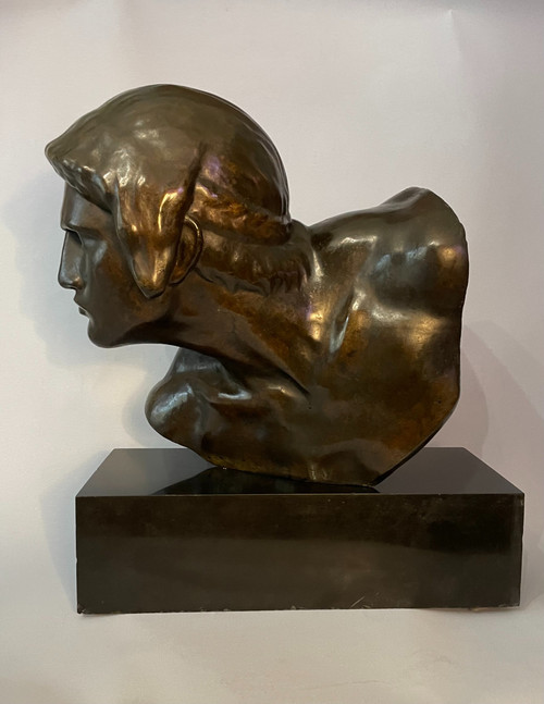 Constant Roux. Buste de Gladiateur (Achille) Sculpture en bronze cire perdue, Art Déco.
