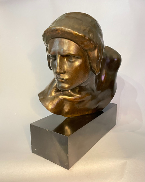 Constant Roux. Buste de Gladiateur (Achille) Sculpture en bronze cire perdue, Art Déco.