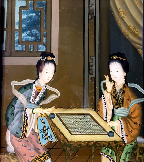 Tableau sous verre Chine XX e siècle 