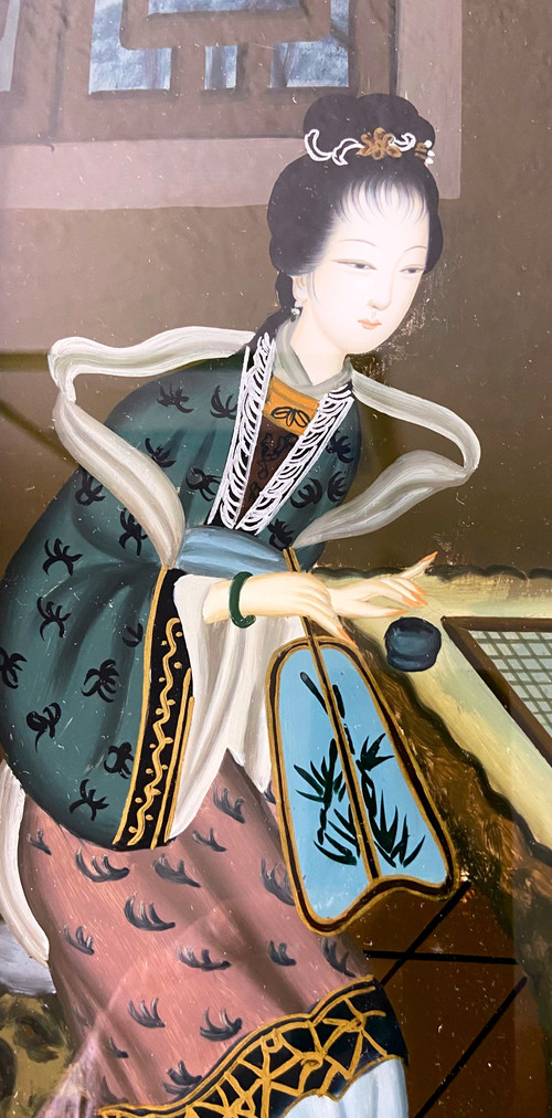 Tableau sous verre Chine XX e siècle 