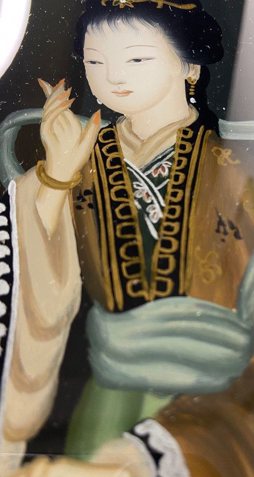 Tableau sous verre Chine XX e siècle 