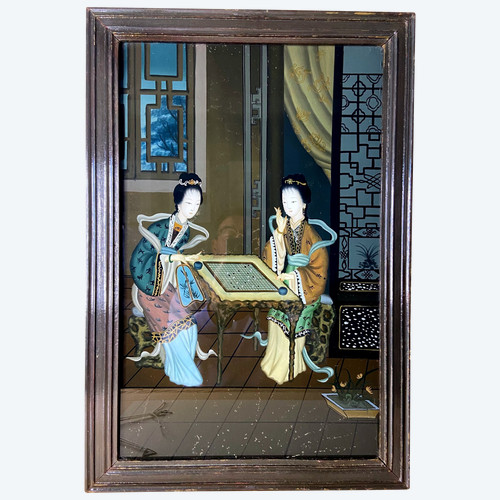 Tableau sous verre Chine XX e siècle 