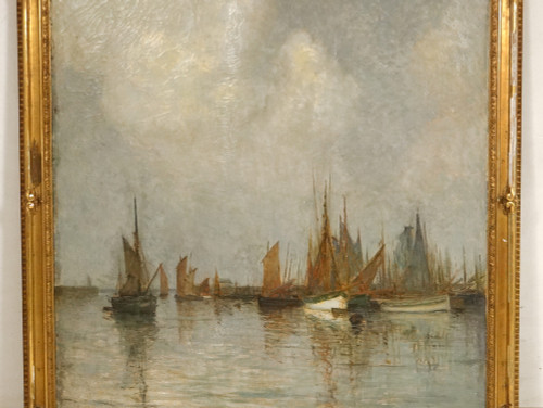 Großes HST Marine Henri Callot Schiffe Segelboote Hafen Belgien Expo Gent 1913 XX.