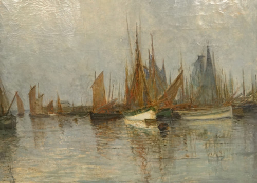 Großes HST Marine Henri Callot Schiffe Segelboote Hafen Belgien Expo Gent 1913 XX.