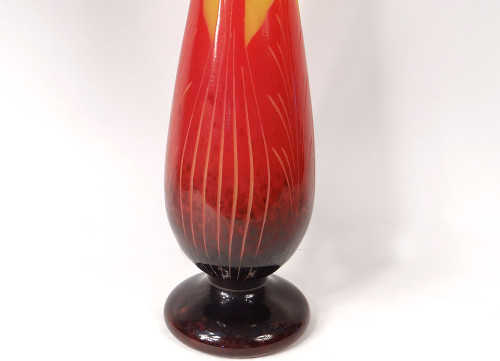 Large Vase Pâte de Verre Le Verre Français Schneider Feuilles Art Déco XXè