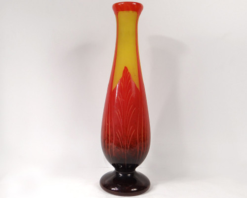 Large Vase Pâte de Verre Le Verre Français Schneider Feuilles Art Déco XXè